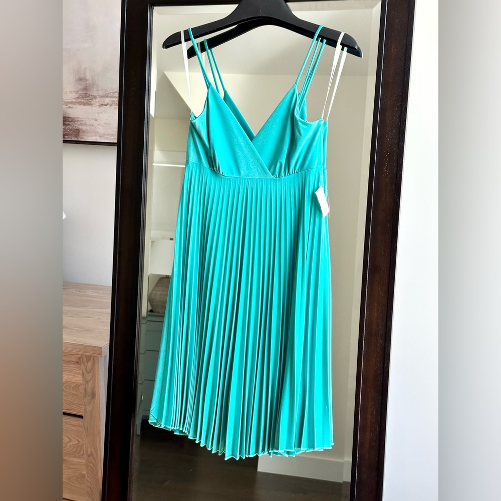 Turquoise Pleated Mini Dress